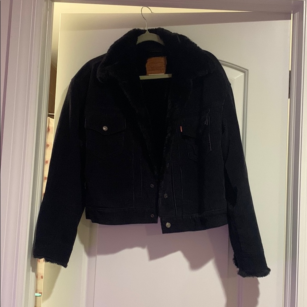 Black corduroy and faux fur jacket